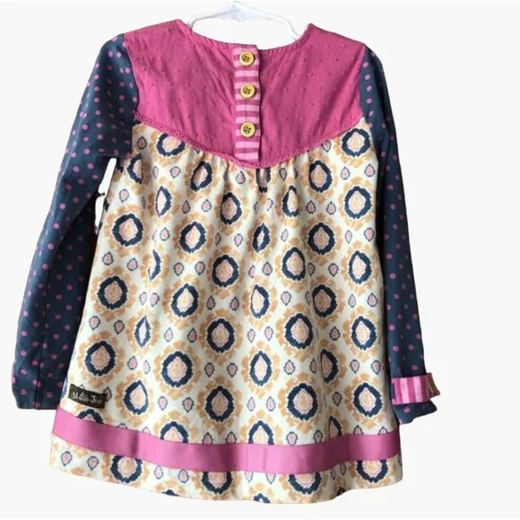 Matilda Jane Never Grow Up Tunic Top Girls Size 2 Polka Dot Sleeve Button Back E - Picture 5 of 6